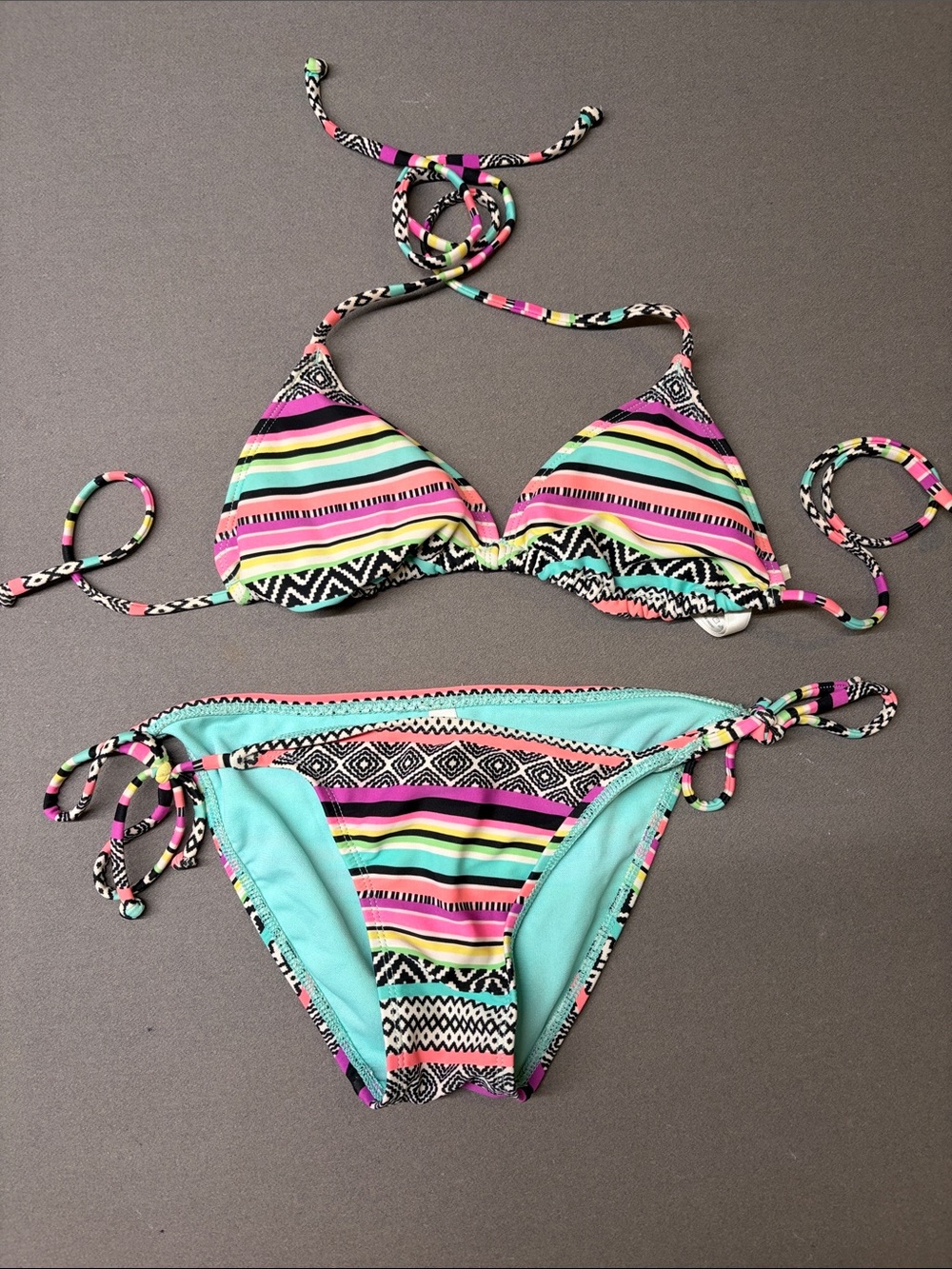 Limited Too Striped Aztec Tie-Side Bikini Set in Multicolor